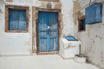 Beautiful sea view, white house, blue and white architecture, greek orthodox churche, Travel and...