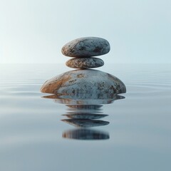 Business stability abstract wallpaper, balancing rocks in a serene water background, stability and calm theme