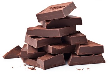 Fototapeta premium Stack of Dark Chocolate Pieces Isolated on White