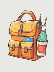 Fotobehang Ready for school with a packed bag of notebooks, a lunchbox, and a water bottle, all set to go © Fokasu Art