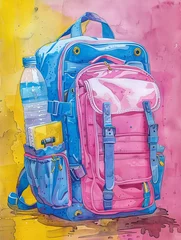 Fotobehang Ready for school with a packed bag of notebooks, a lunchbox, and a water bottle © Fokasu Art