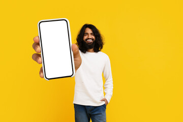 Man Holding Smart Phone with White Screen in Hand