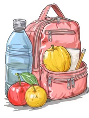 Fotobehang School bag packed with notebooks, a lunchbox, and a water bottle, ready for school © Fokasu Art