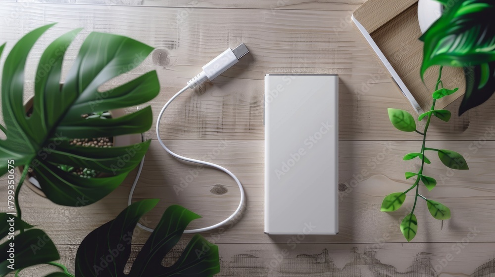 Wall mural charging power bank. portable powerbank with white usb cable for charger mobile phone or smartphone 