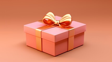 Fototapeta premium Elegant Pink Gift Box with Shiny Gold Ribbon and Bow