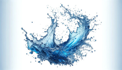 Blue water splash and drops isolated on white background