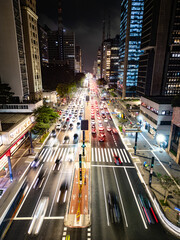 Night image in long exposure of the famous Paulista Avenue in the Shopping Center of the city of...