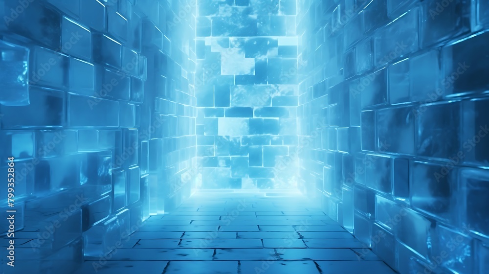 Poster sky blue brick pattern background: illuminated with soft light for a serene and modern atmosphere