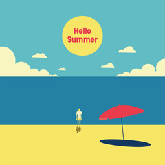 Minimalistic Hello summer card in retro colors