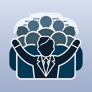 Team of some employees, workers, or humans attached via a dots to a ratchet wheel, graphical appearance for leader management icon