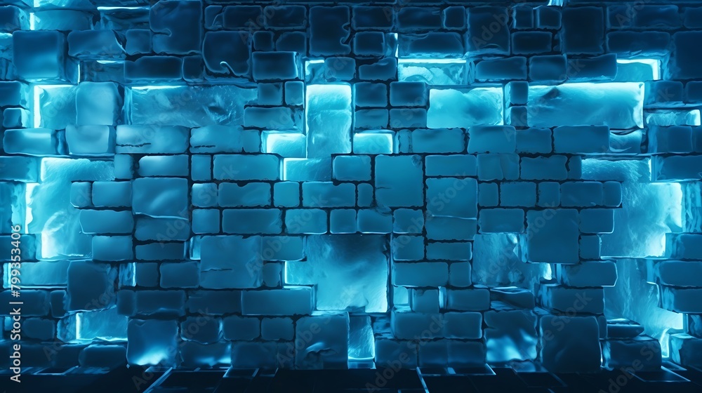 Poster radiant sky blue brick pattern: illuminated background with soft light - perfect for your design pro