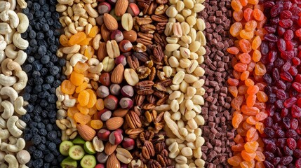 Collection of dried fruits and nuts backgrounds