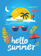 Summer time poster with beach elements