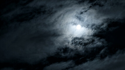 Dramatic night sky with mystic moon, spooky dark gothic background. Concept of horror, Halloween, scary space
