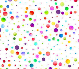 A cheerful scatter of glossy, multicolored bubbles floats freely across a white background, symbolizing light-hearted fun and celebration.