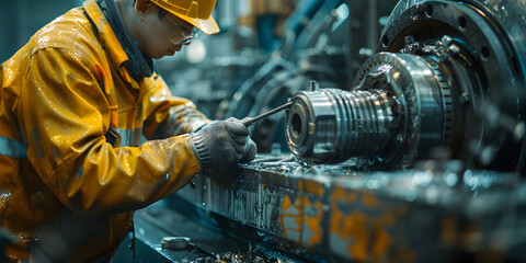 Handwerk in Modern Industrial Factory Workers Assembling and Constructing Gas Turbines