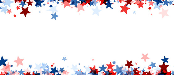 A panoramic banner with a dense border of falling stars in shades of red and blue, creating a vibrant patriotic theme