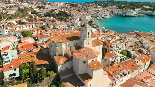 Aerial view of picturesque town of Cadaques on the Costa Brava Catalonia, Spain