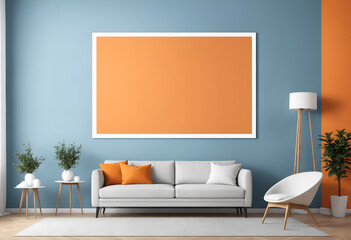 Blue orange design interior and mock up frame