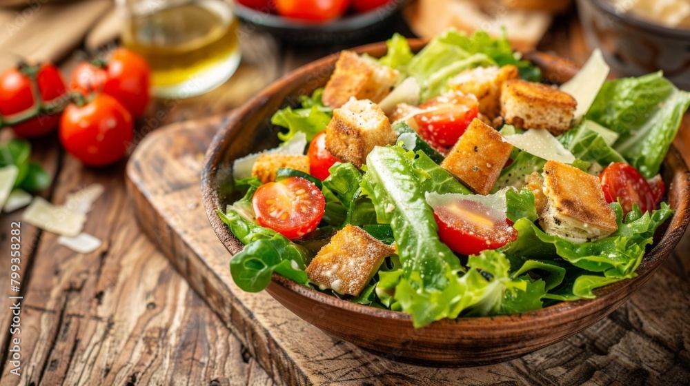 Canvas Prints fresh salad bowl with tomatoes and bread