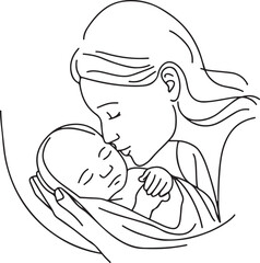 Silhouette mother with a child in her arms in nature. Vector illustration. Mother's Day