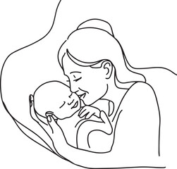 Silhouette mother with a child in her arms in nature. Vector illustration. Mother's Day