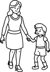 Silhouette mother with a child in her arms in nature. Vector illustration. Mother's Day