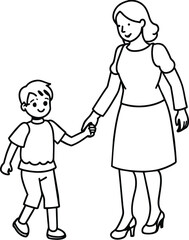 Silhouette mother with a child in her arms in nature. Vector illustration. Mother's Day