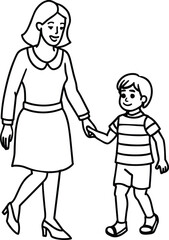 Silhouette mother with a child in her arms in nature. Vector illustration. Mother's Day