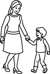 Silhouette mother with a child in her arms in nature. Vector illustration. Mother's Day