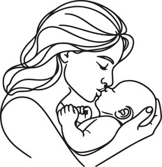Silhouette mother with a child in her arms in nature. Vector illustration. Mother's Day