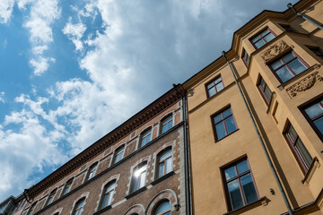 Sweden, vintage building in Stockholm, at Gamla Stan. Upper part of apartment for rent at Old Town.