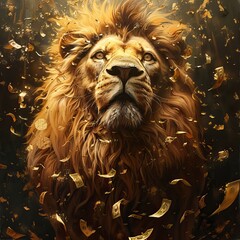 Obraz premium Guardian of Gold, The Lion's Reign Over Riches, background high quality AI generated image