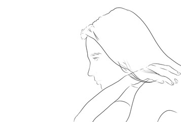 sketch of a woman with long hair from the side