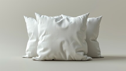   Two white pillows on a white tablecloth-covered floor A white wall serves as the backdrop