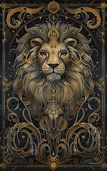 Lion Constellation, Celestial Majesty in Zodiac Art background, high quality AI generated image