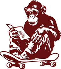 Sunglassed monkey reading on skateboard  © BydigitalTreasures