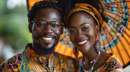 African couple in ethnic clothes  - obrazy, fototapety, plakaty