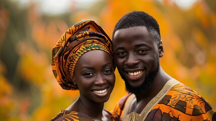 African couple in ethnic clothes  - obrazy, fototapety, plakaty