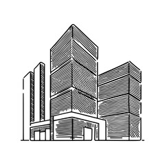 Fototapeta premium Flat roof house or commercial building in continuous line art drawing style. Modern architecture black linear sketch isolated on white background. Vector illustration 