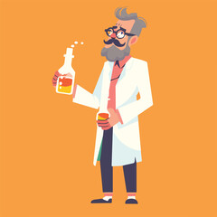 Professor mascot holding chemical liquid bottle