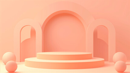 Subtle Elegance: Minimal Peach Podium with Geometric Shape Decorations