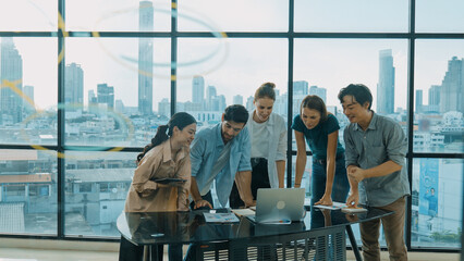 Group of diverse business people brainstorming about marketing plan. Multicultural business team...