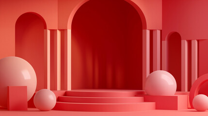 3D Abstract Geometry: Carmin Red Podium Display