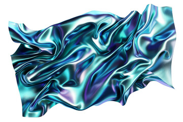 Iridescent silk fabric simulation with fluid colors on transparent background. Abstract textile design concept for fashion and interiors.