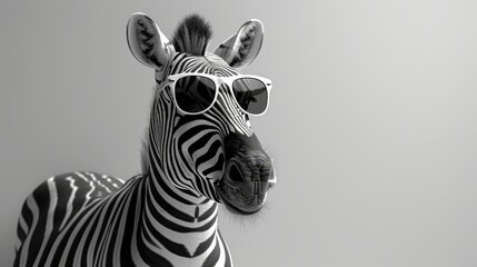 Fototapeta premium Zebra wearing sunglasses against a black-and-white backdrop
