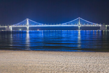 Busan, South Korea - April 19 2024 "Gwangan Bridge at night and Marine City in Busan"