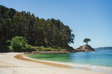 Beautiful view of Ramuncho beach surrounded by forest. Hualpén, Bío Bío, Chile.