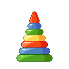 Colorful Pyramid Toy, Isolated Plaything with Each Layer Fits Onto A Central Pole. Children Stack Rings In Size Order