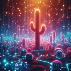 cactus con luces de neón